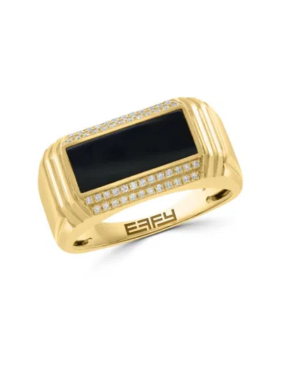 Effy Men's 14k Yellow Gold, Onyx & Diamond Ring