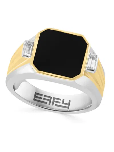 Effy Men's 14k Yellow Gold, Sterling Silver, Onyx & White Topaz Signet Ring
