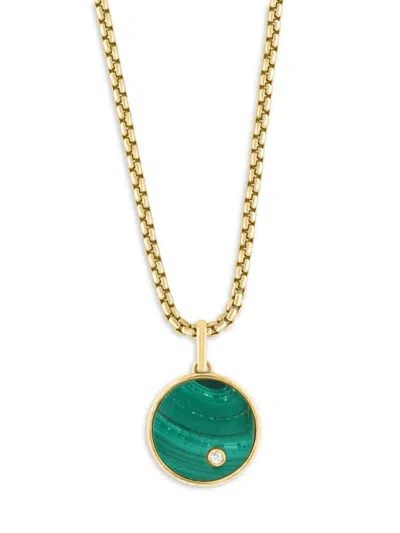 Effy Men's 14k Yellow Goldplated Silver Malachite & White Sapphire Curblink Pendant Necklace In Yellow Goldtone