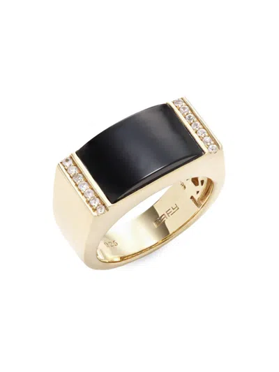 Effy Men's 14k Yellow Goldplated Silver Onyx & 4.30 Tcw White Sapphire Ring