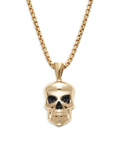 Effy Men's 14k Yellow Goldplated Sterling Silver & Black Spinel Skull Pendant Necklace