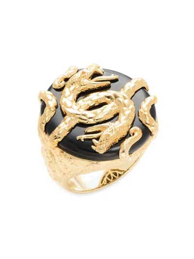 Effy Men's 14k Yellow Goldplated Sterling Silver & Onyx Snake Ring In Yellow Goldtone