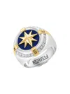 Effy Men's 14k Yellow Goldplated, Sterling Silver, Topaz & Lapis Lazuli Compass Signet Ring In Silver
