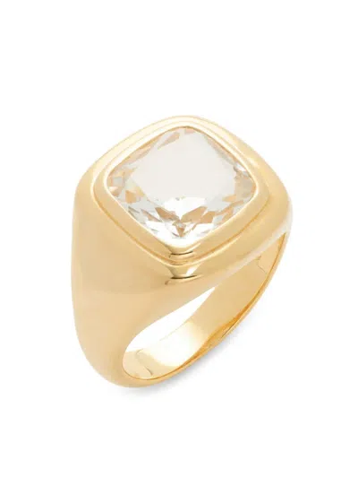 Effy Men's 14k Yellow Goldplated Sterling Silver White Topaz Signet Ring In Yellow Goldtone