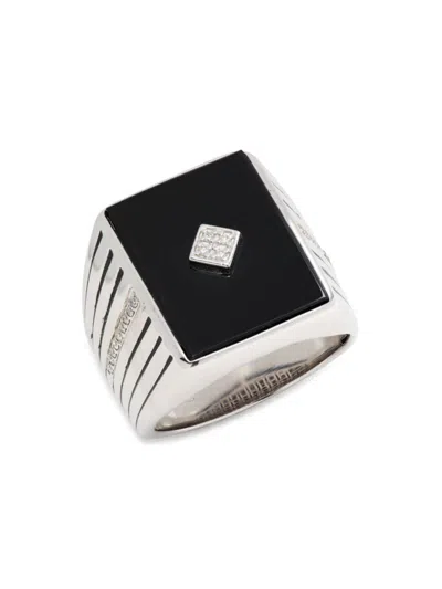 Effy Men's Sterling Silver, 0.14 Tcw Diamond & Onyx Signet Ring In Metallic