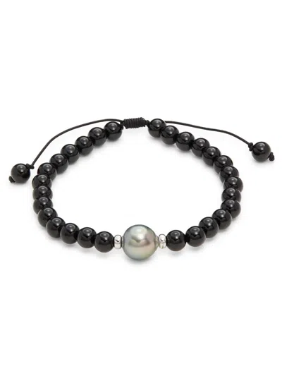 Effy Men's Sterling Silver 10mm Tahitian Pearl & Onyx Beaded Bracelet
