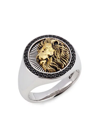 Effy Men's Sterling Silver, 14k Goldplated Rhodium & Black Spinel Ring