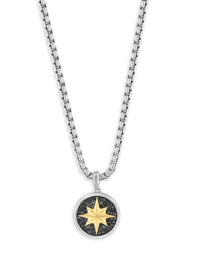 Effy Men's Sterling Silver, 14k Goldplated Sterling Silver & Black Diamond Pendant Necklace/22"