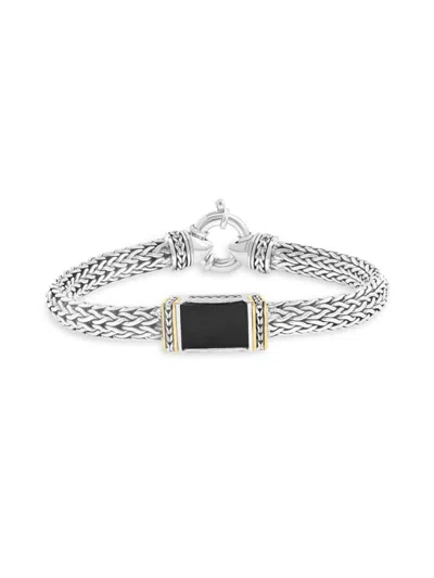 Effy Men's Sterling Silver, 14k Yellow Gold & Onyx Pendant Bracelet
