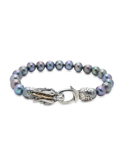 Effy Men's Sterling Silver, 18k Yellow Gold & 8-9mm Baroque Tahitian Pearl Bracelet