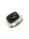 Effy Men's Sterling Silver, 18k Yellow Gold & Obesidian Ring In Silver