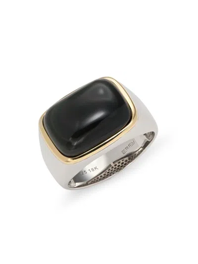 Effy Men's Sterling Silver, 18k Yellow Gold & Obesidian Ring