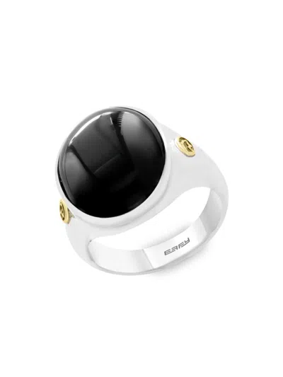 Effy Men's Sterling Silver, 18k Yellow Gold & Onyx Ring In Black