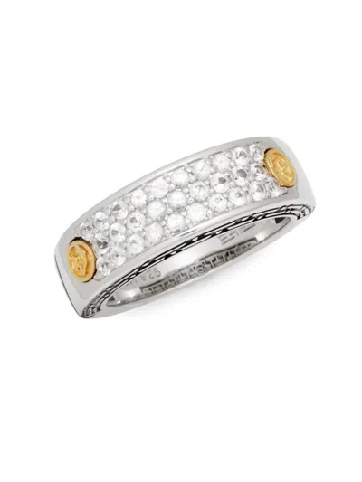 Effy Men's Sterling Silver, 18k Yellow Gold & White Sapphire Band Ring