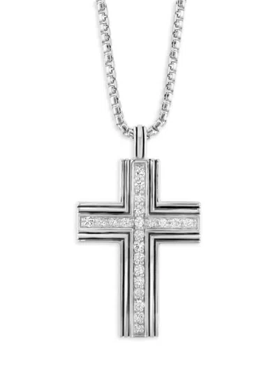 Effy Men's Sterling Silver & 0.84 Tcw White Sapphire Pendant Necklace