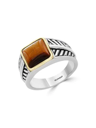 Effy Men's Sterling Silver & 14k Yellow Gold Tiger's Eye Ring