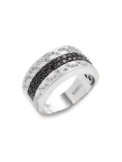 Effy Men's Sterling Silver & 1.80 Tcw White Topaz & Black Spinel Ring