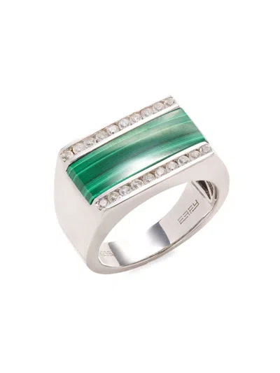 Effy Men's Sterling Silver & 4.55 Tcw Malachite & White Sapphire Ring