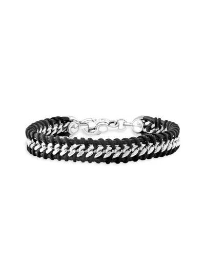 Effy Men's Sterling Silver & Leather Woven Bracelet In Black