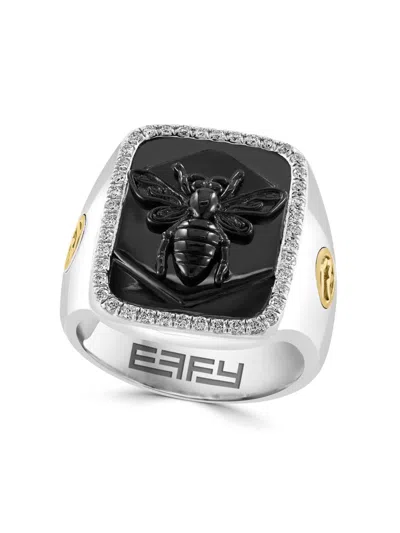 Effy Men's Sterling Silver, Black Rhodium & Diamond Signet Ring