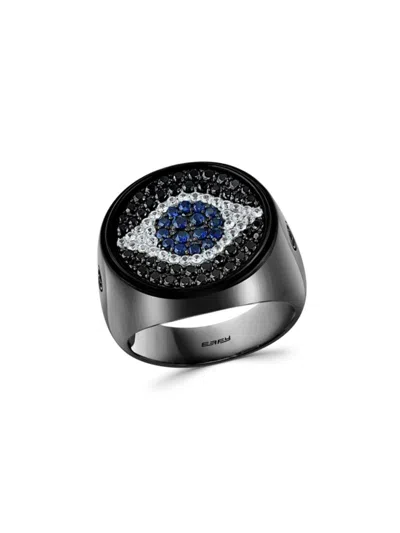 Effy Men's Sterling Silver, Black Rhodium, Spinel & Sapphire Ring