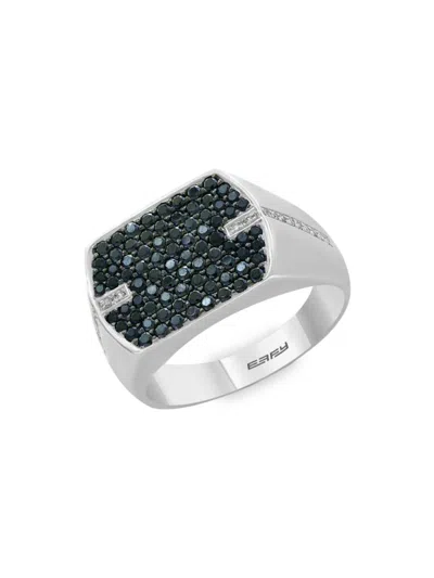 Effy Men's Sterling Silver, Black Sapphire & Diamond Ring