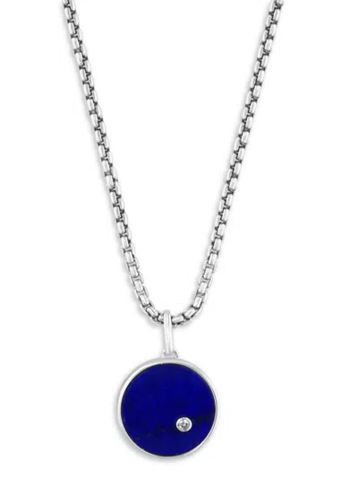 Effy Men's Sterling Silver, Lapis Lazuli & White Sapphire Pendant Necklace