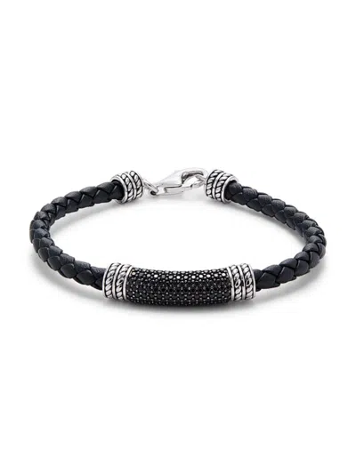 Effy Men's Sterling Silver, Leather & Black Spinel Bracelet