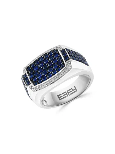 Effy Men's Sterling Silver, Sapphire & Diamond Studded Ring