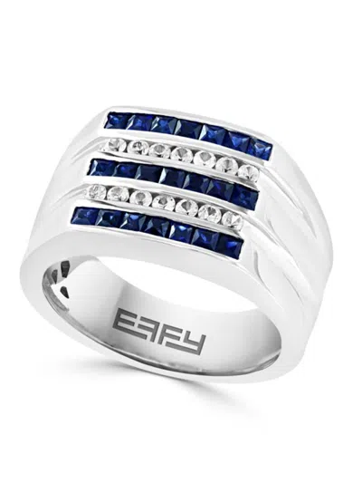 Effy Men's Sterling Silver, Sapphire & White Sapphire Studded Ring