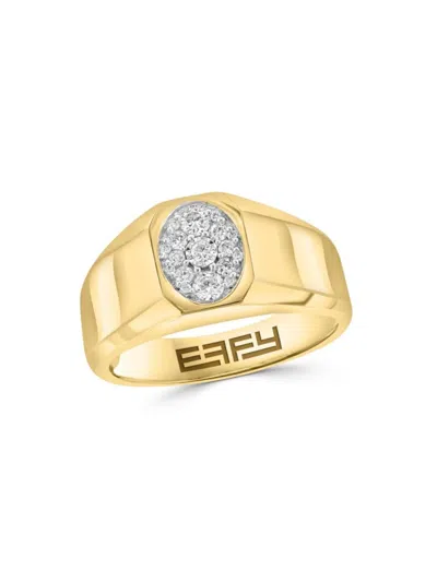 Effy Men's Two Tone 14k Gold & 0.26 Tcw Diamond Signet Ring