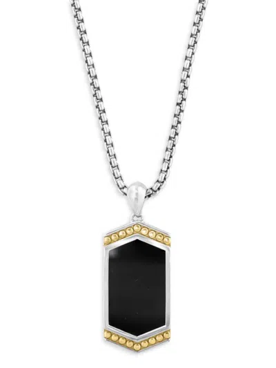 Effy Men's Two Tone Sterling Silver & Onyx Pendant Necklace