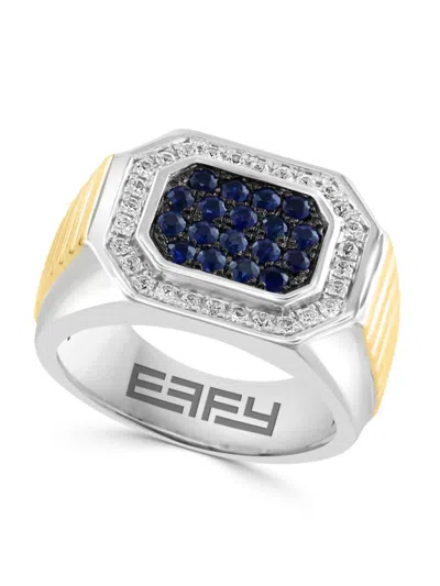 Effy Men's Two Tone Sterling Silver & Sapphire Signet Ring