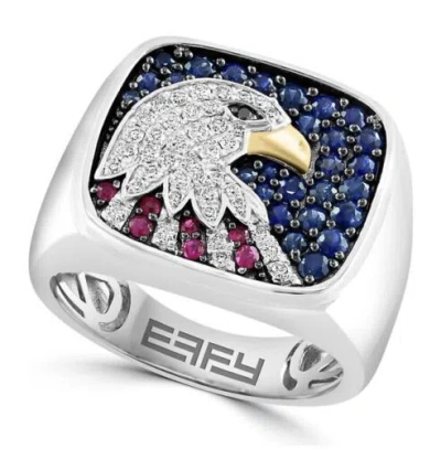 Pre-owned Effy Mens' Diamond , Ruby & Sapphire Eagle Ring/ Size 10/ Msrp $2,875