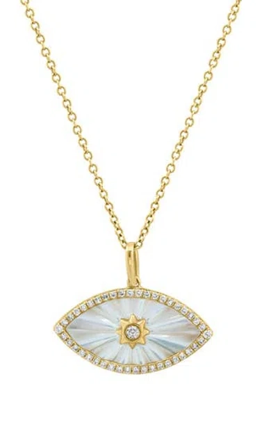 Effy Mother-of-pearl & Diamond Evil Eye Pendant Necklace In Gold