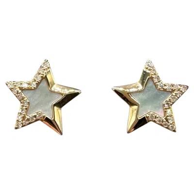 Pre-owned Effy Mother Of Pearl Diamond Star Earrings 14k Yellow Gold 0.11ctw New