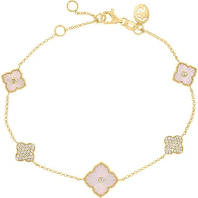 Effy Mother-of-pearl & Diamond Clover Station Chain Bracelet In Gold