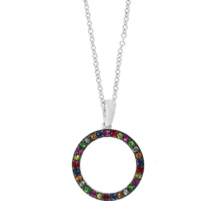 Effy Multicolored Sapphire Circle Pendant Necklace In Metallic
