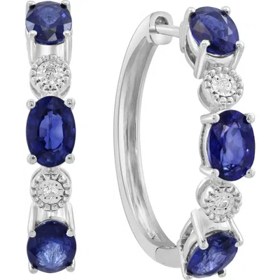 Effy Natura Sterling Silver Sapphire & Diamond Hoop Earrings In Multi