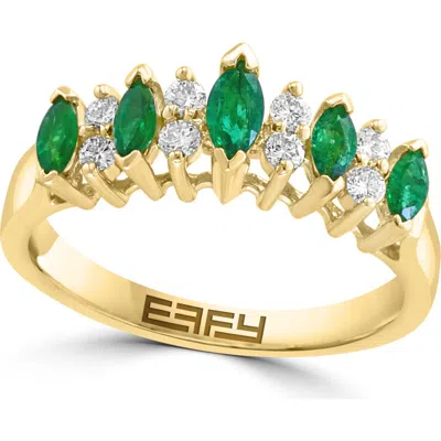 Effy Natural Emerald Five-stone Ring In 14k Yellow Gold In Green
