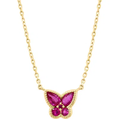 Effy Natural Ruby Butterfly Pendant Necklace In Gold