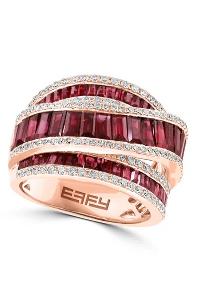 Effy Natural Ruby Multi-row Ring In 14k Rose Gold