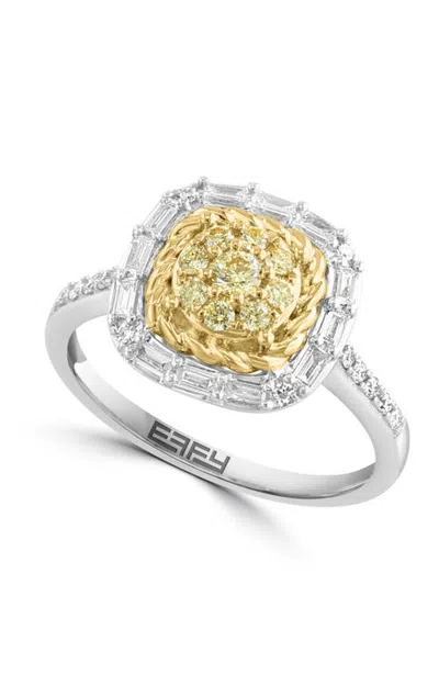 Effy Natural Yellow & White Diamond Halo Ring In 14k White And Yellow Gold