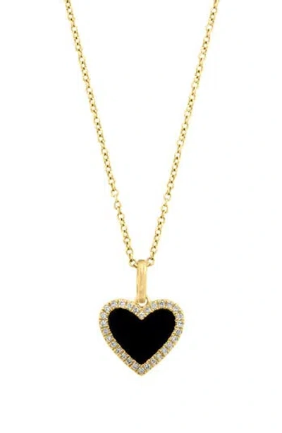 Effy Onyx & Diamond Heart Pendant Necklace In Black