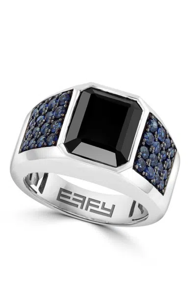 Effy Onyx & Sapphire Geometric Signet Ring In Sterling Silver In Metallic