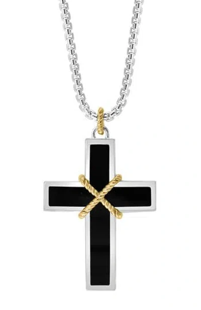Effy Onyx Cross Pendant Necklace In Silver