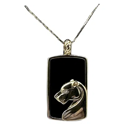 Pre-owned Effy Panther Diamond Onyx Pendant Necklace 14 Karat Gold Cartier Style Lion Leopard In Black