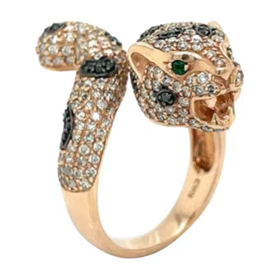 Pre-owned Effy Panther  14k Rose Gold, 1.75 Ctw Diamond And Emerald Panther Ring In Red