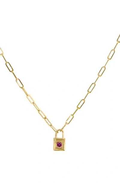 Effy Paperclip Chain Ruby Pad Lock Pendant Necklace In Gold