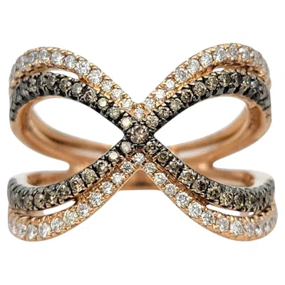 Pre-owned Effy Pav� Brown And White Diamond Crossover Band Ring In 14 Karat Rose Gold